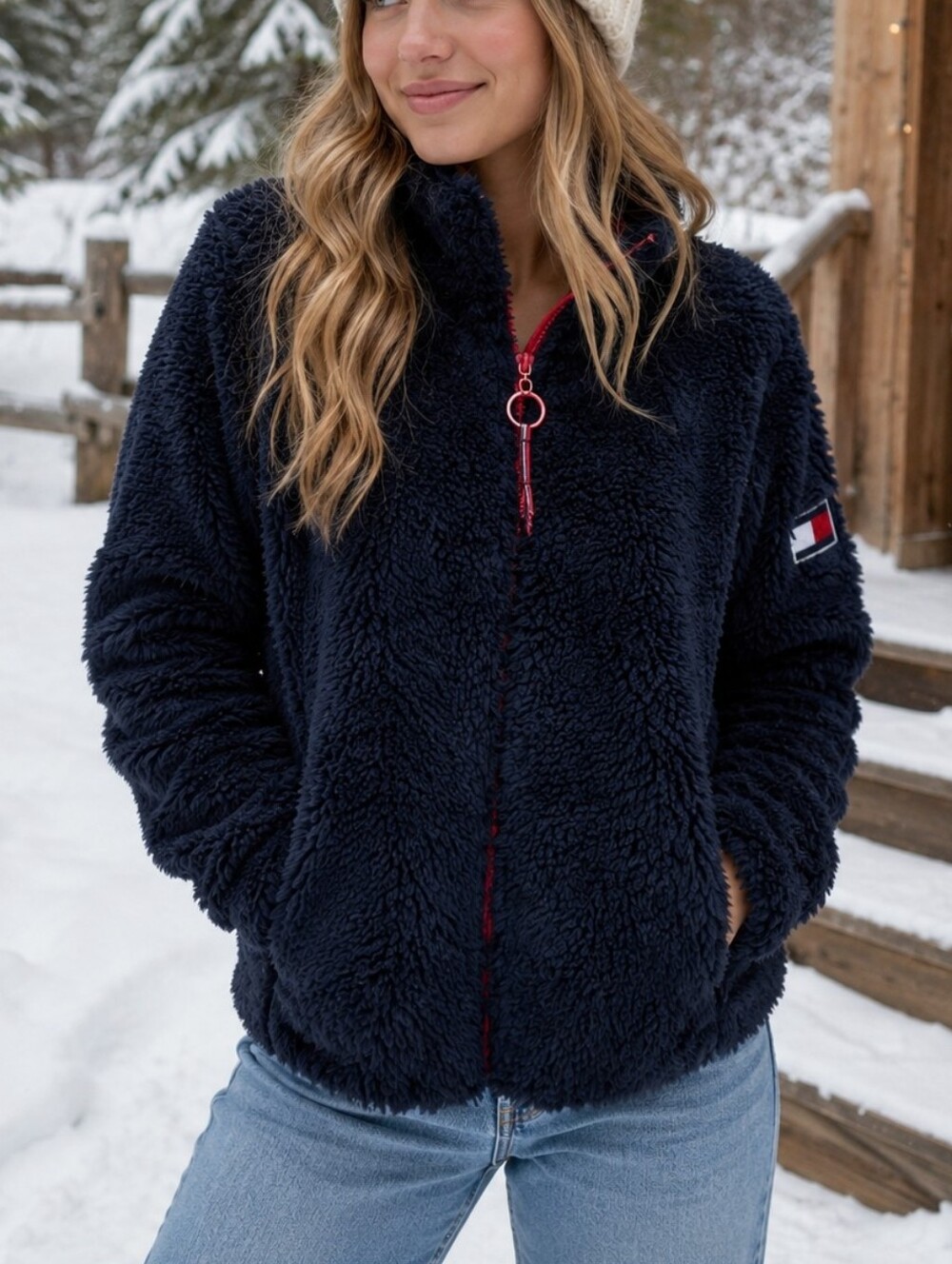 Tommy Hilfiger Fuzzy Teddy Fleece Zip Jacket Women's L
